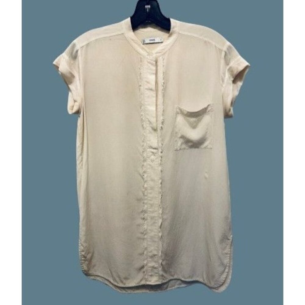 VINCE 100% Silk Blouse Top Sleeveless Cream Color Front Pocket Size XSmall